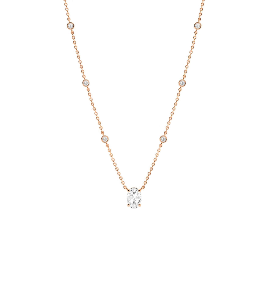 Oval Lab Diamond Station Necklace in 14K Gold