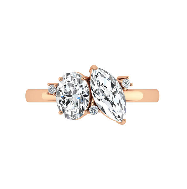 Toi Et Moi Oval Marquise Natural Diamond Engagement Ring in 18K Gold