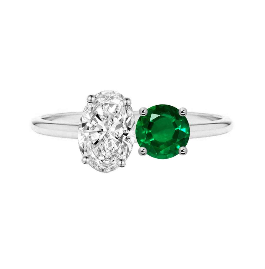 Toi Et Moi Lab Created Diamond And Natural Emerald Engagement Ring in 18K Gold