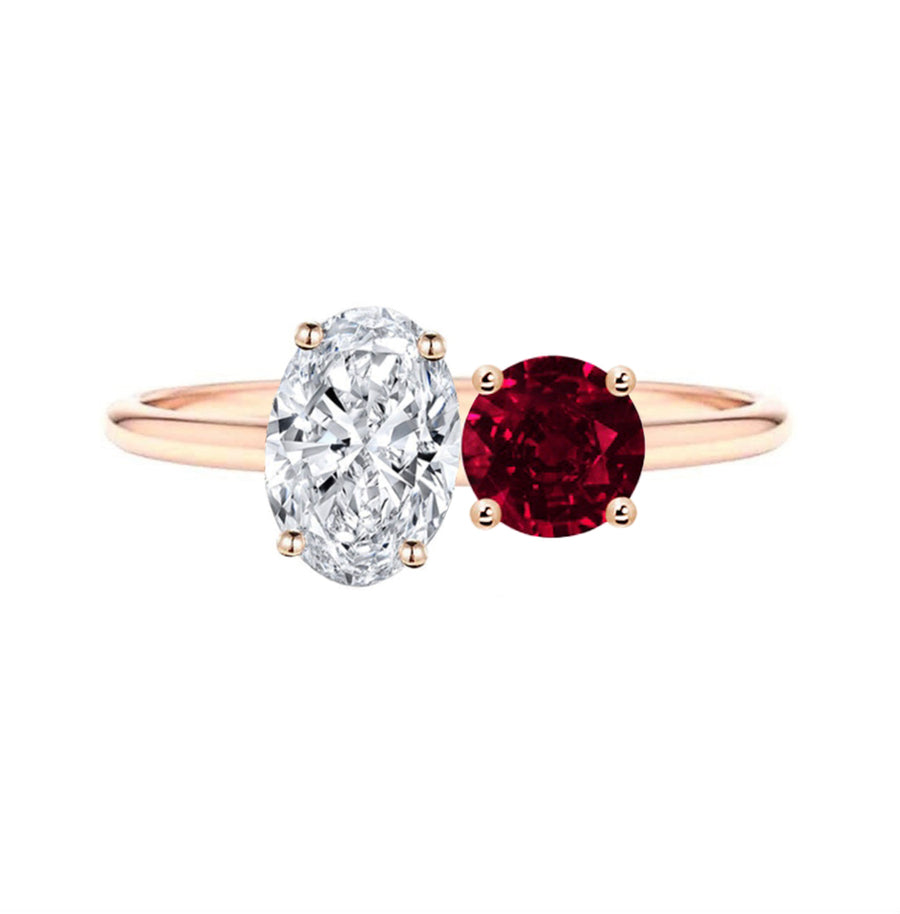Toi Et Moi Lab Created Diamond And Natural Ruby Engagement Ring in 18K Gold