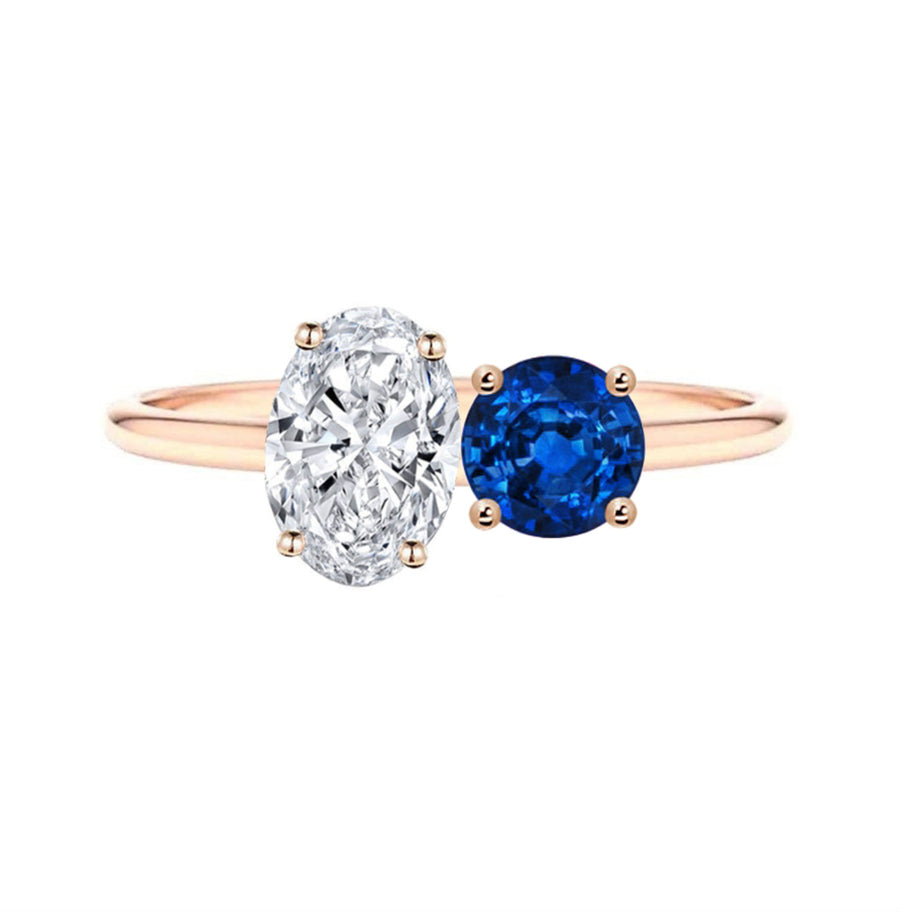 Toi Et Moi Natural Diamond And Natural Blue Sapphire Engagement Ring in 18K Gold