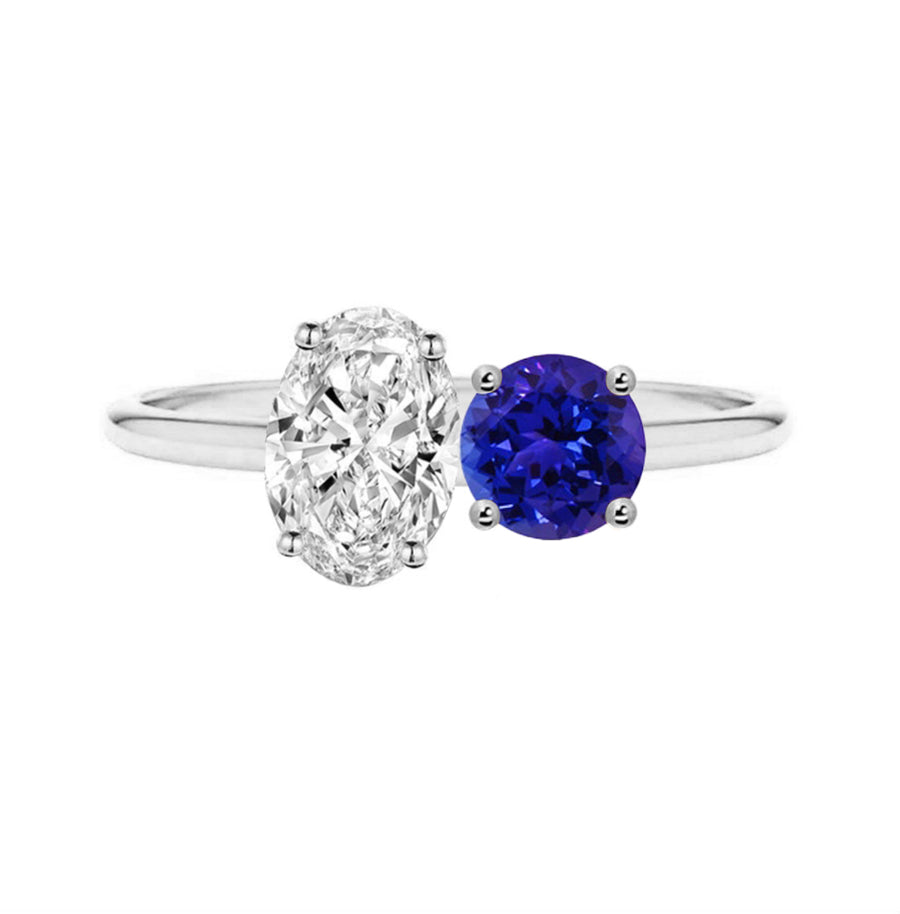 Toi Et Moi Natural Diamond And Natural Tanzanite Engagement Ring in 18K Gold