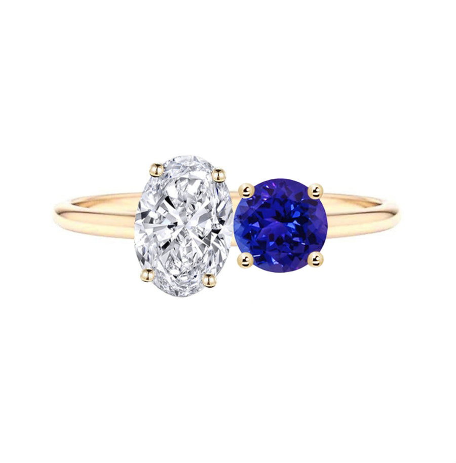 Toi Et Moi Natural Diamond And Natural Tanzanite Engagement Ring in 18K Gold