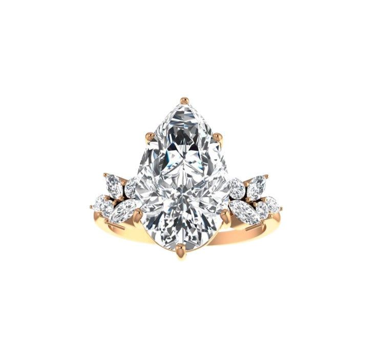 Aviana 3.00 Carat Floral Pear Lab Diamond Engagement Ring in 18K Gold