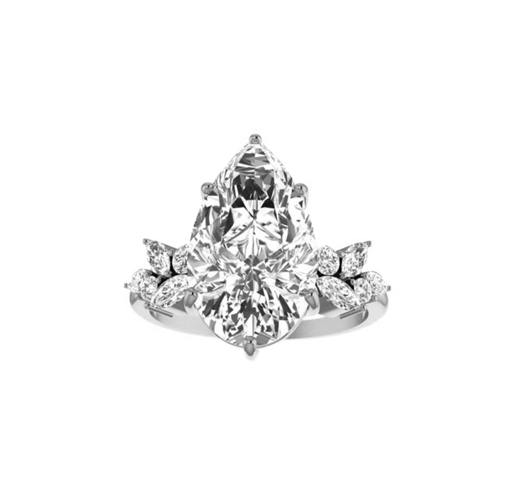 Aviana 3.71 Carat Floral Pear Natural Diamond Engagement Ring in 18K Gold