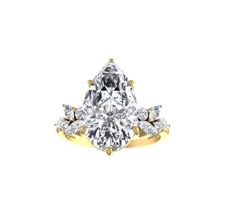 Aviana 3.00 Carat Floral Pear Lab Diamond Engagement Ring in 18K Gold