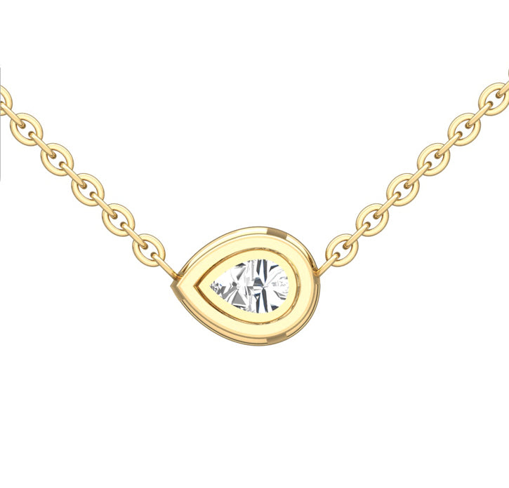 1 Carat Solitaire Floating Pear Halo Diamond Necklace in Yellow gold Back View