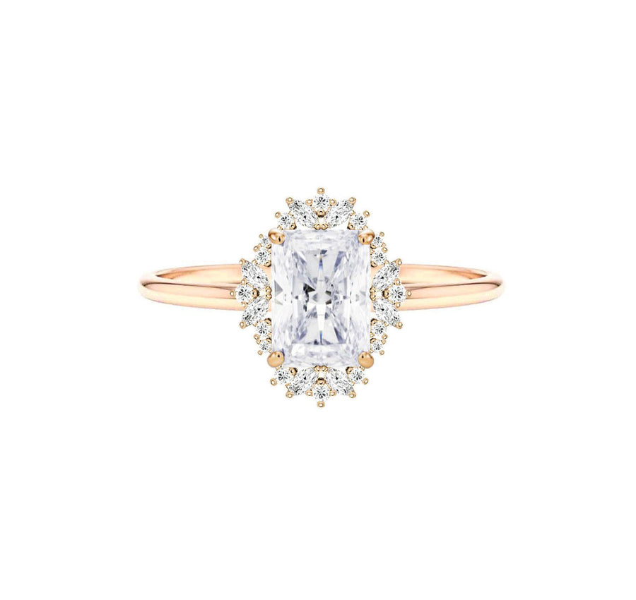 Floral Halo 2 Carat Radiant Cut Diamond Engagement Ring in 18K Gold