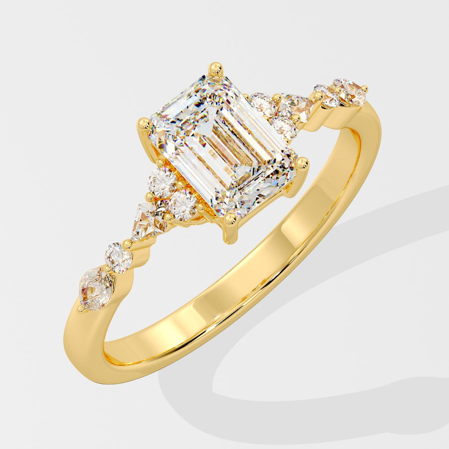 Vintage Art Deco 3 Carat Emerald Lab Grown Diamond Engagement Ring in 18K Gold