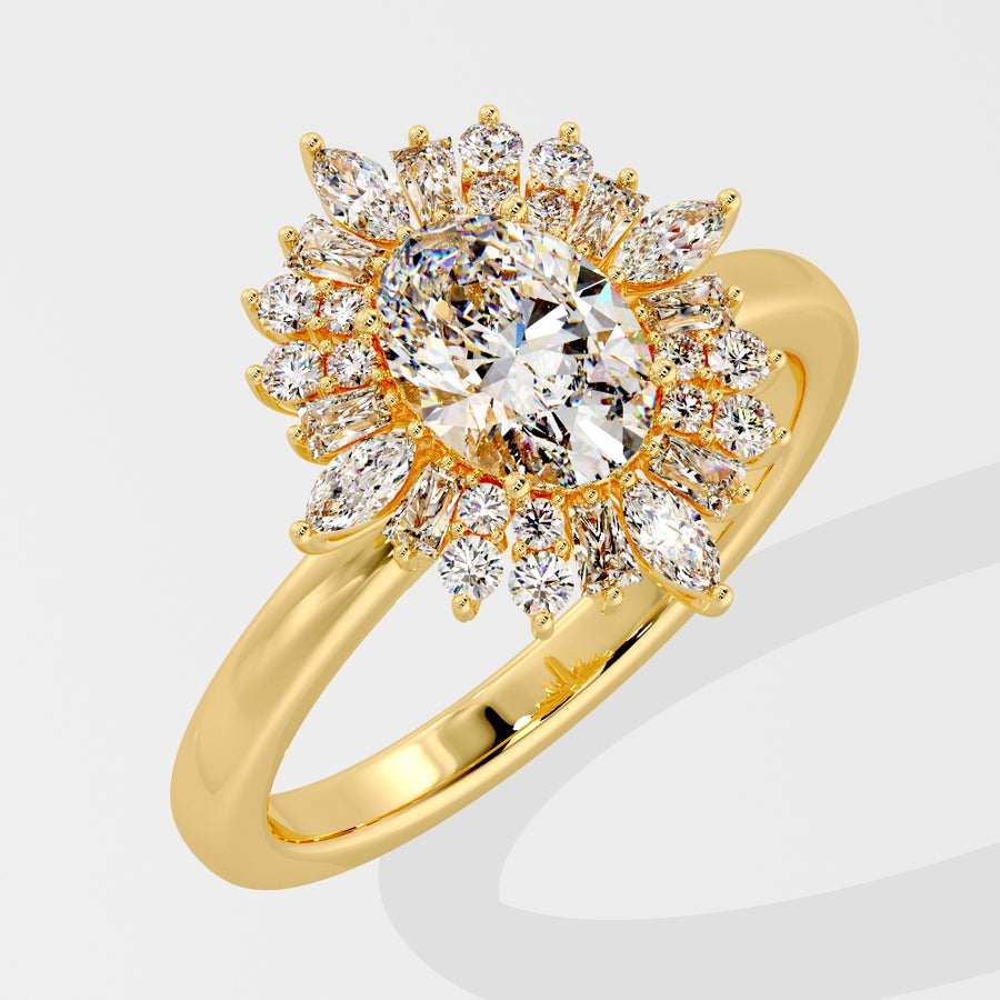 Vienna Art Deco Natural Oval Diamond Engagement Ring in 18K Gold