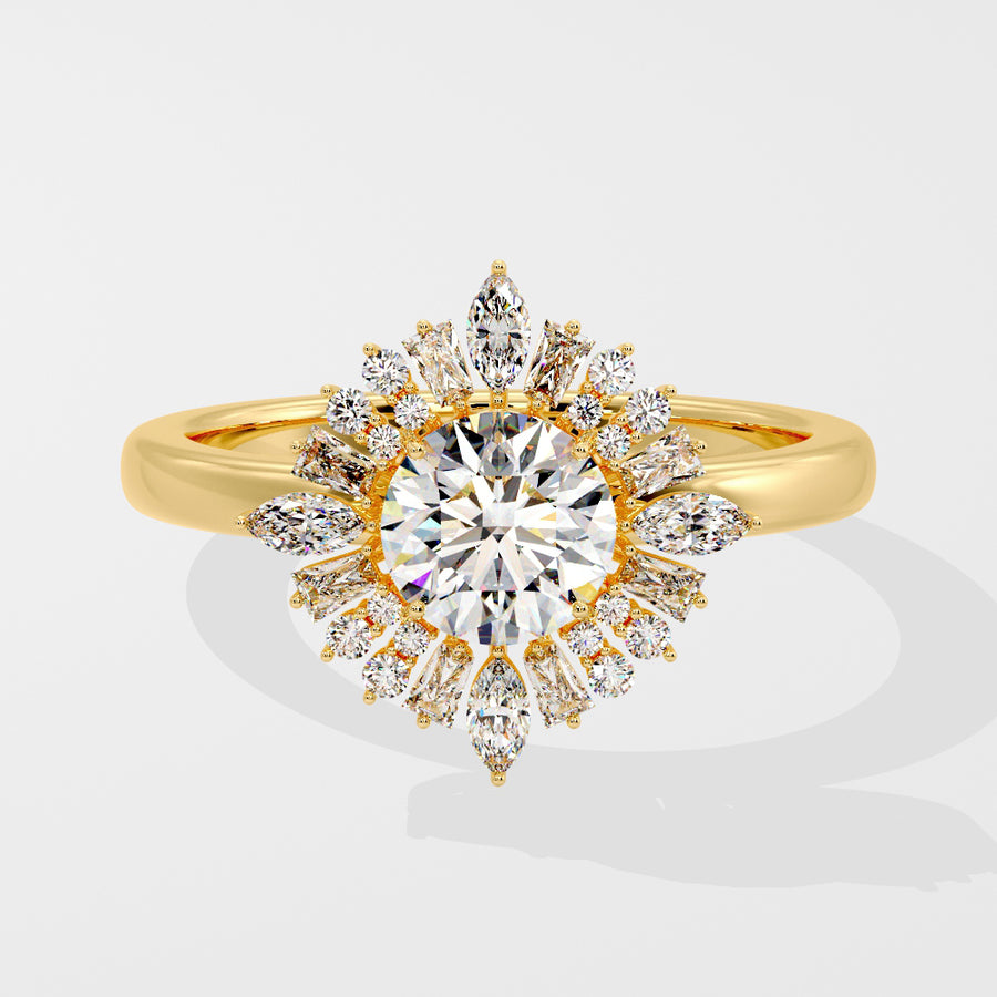 Vienna Art Deco Round Natural Diamond Engagement Ring in 18K Gold