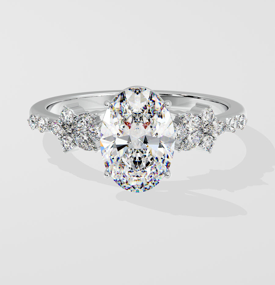 Alice 2 Carat Oval Natural Diamond Engagement Ring in 18K Gold