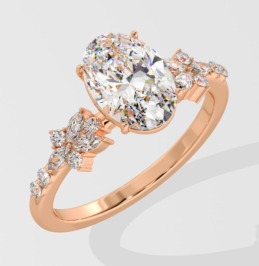 Alice 2 Carat Oval Natural Diamond Engagement Ring in 18K Gold