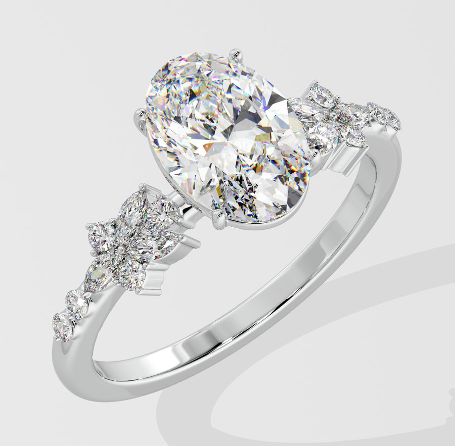 Alice 2 Carat Oval Natural Diamond Engagement Ring in 18K Gold