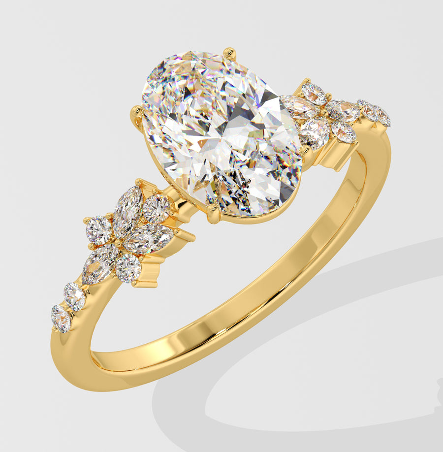 Alice 2 Carat Oval Natural Diamond Engagement Ring in 18K Gold