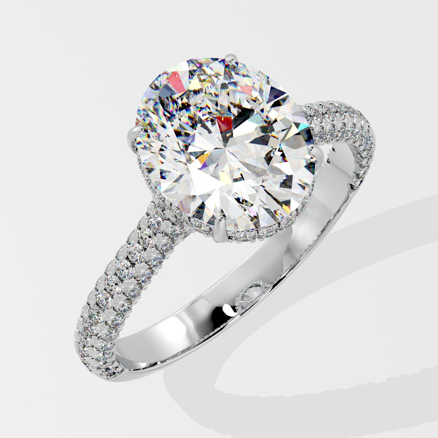 5 carat lab grown oval diamond engagement ring in 18K gold in white gold