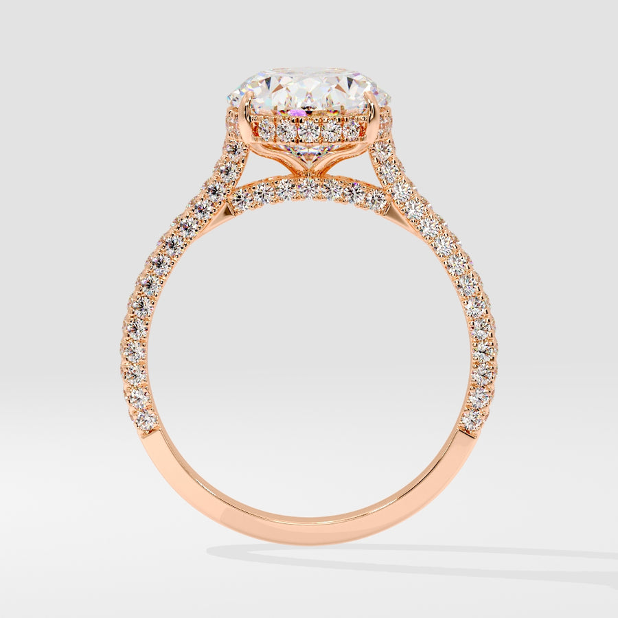 5 carat lab grown oval diamond engagement ring in 18K gold in rose gold