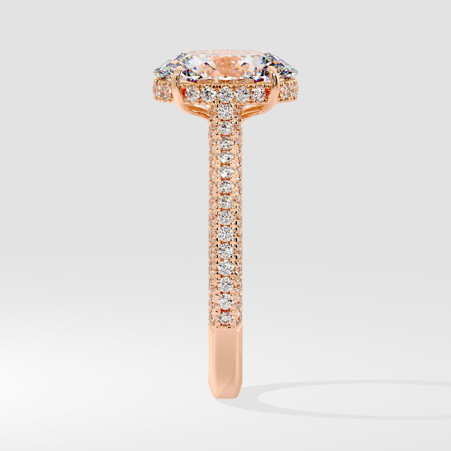 5 carat lab grown oval diamond engagement ring in 18K gold in rose gold