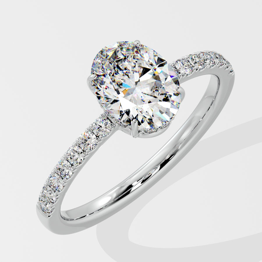 2 Carat Low Profile Pave Lab Diamond Engagement Ring in 18K Gold