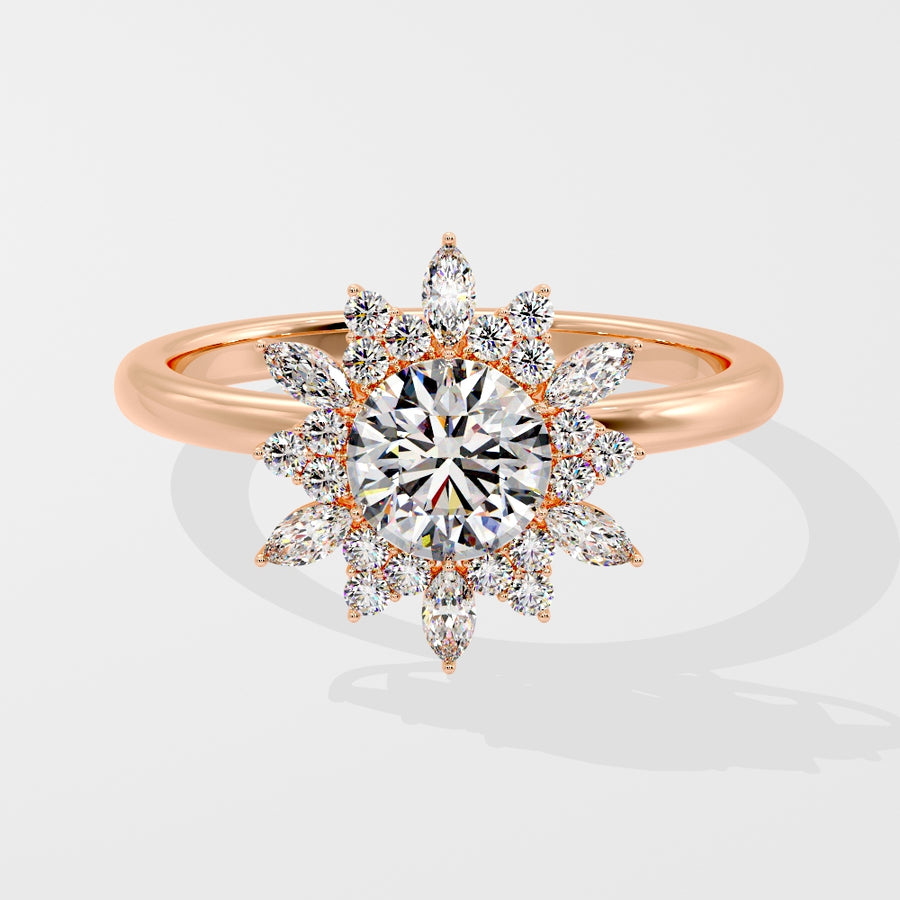 Camilla Floral Lab Grown Round Diamond Engagement Ring in 18K Gold