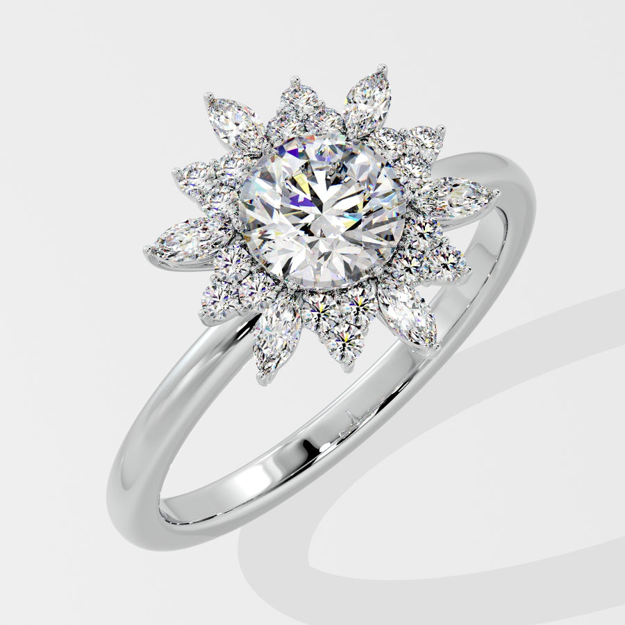 Camilla Floral Natural Diamond Engagement Ring in 18K Gold