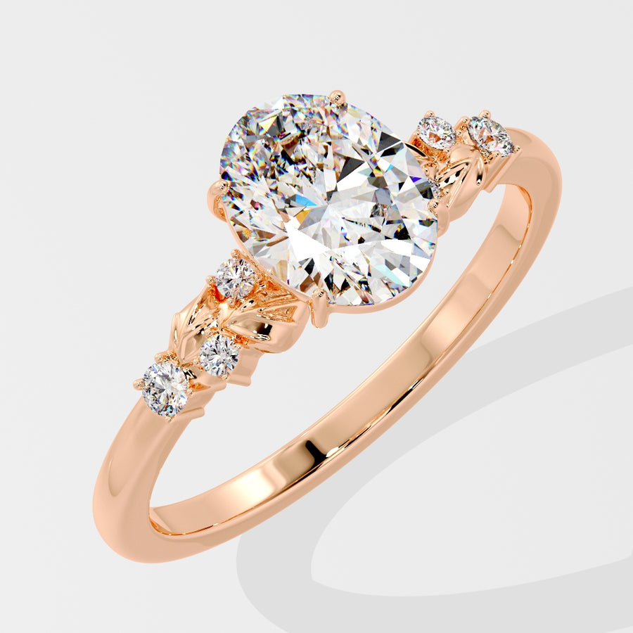 Foliage 2 Carat Oval Lab Grown Diamond Engagement Ring in 18K Gold
