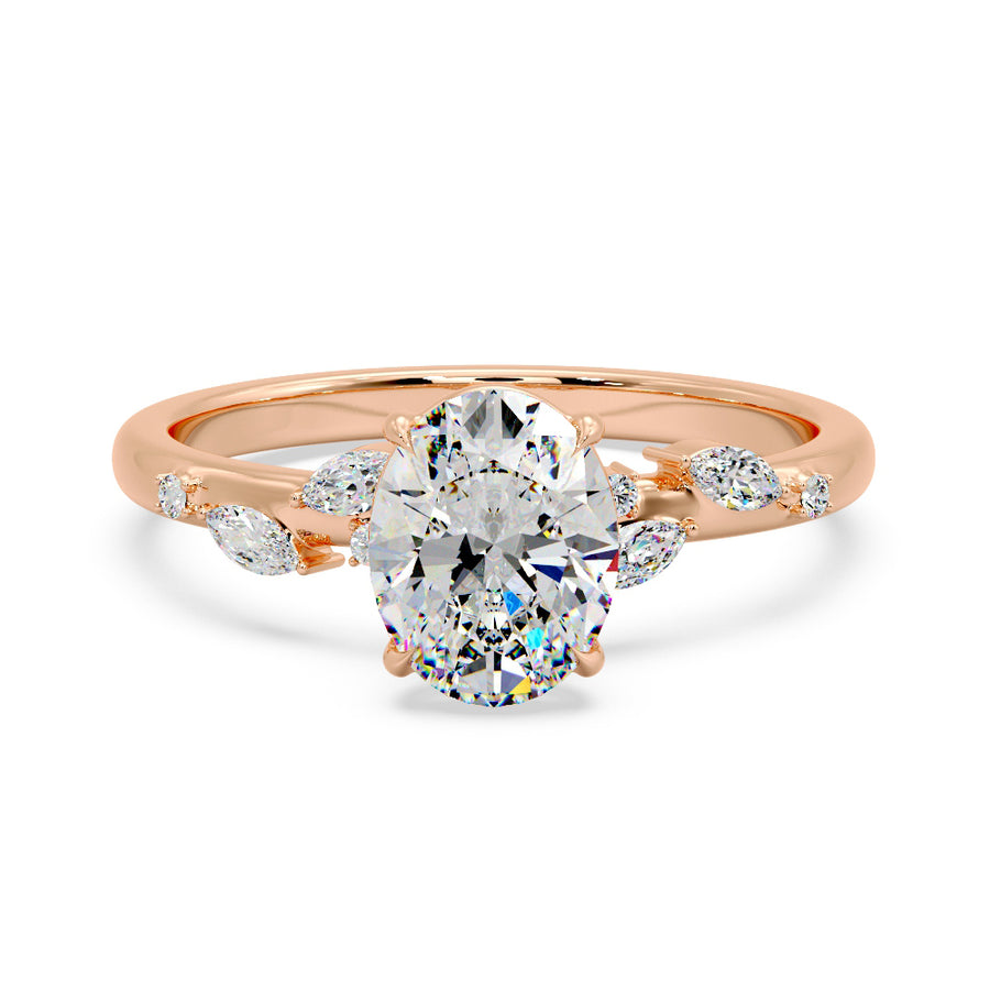 Elena Nature Inspired 2 Carat Oval Lab Grown Diamond Engagement Ring in 18K Gold