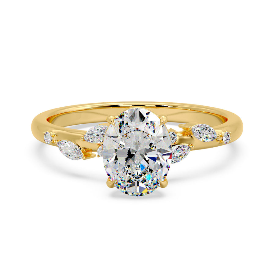 Elena Nature Inspired 2 Carat Oval Lab Grown Diamond Engagement Ring in 18K Gold