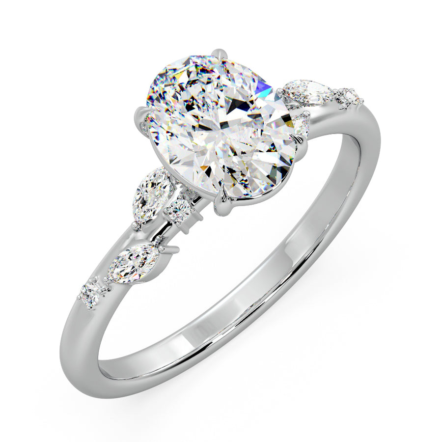 Elena Nature Inspired 2 Carat Oval Natural Diamond Engagement Ring in 18K Gold