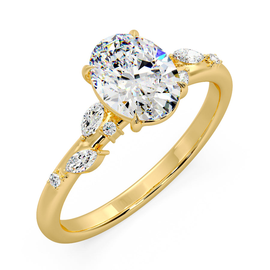 Elena Nature Inspired 2 Carat Oval Lab Grown Diamond Engagement Ring in 18K Gold