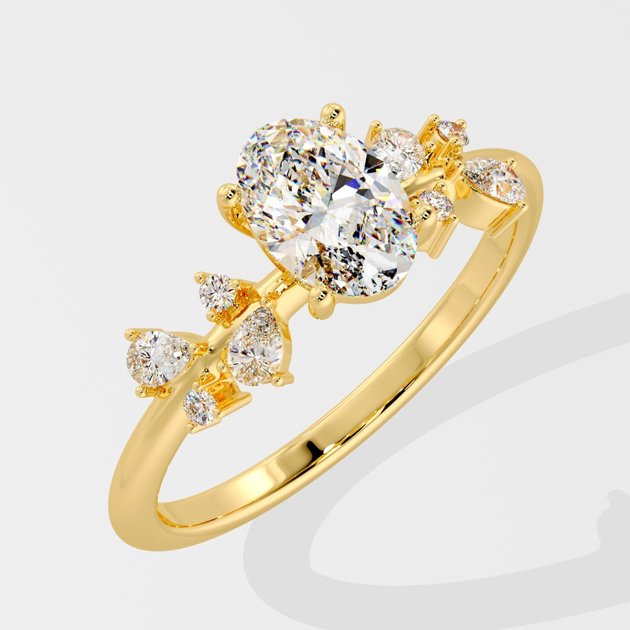Whimsical Garden 2 Carat Lab Grown Oval Diamond Engagement Ring in 18K Gold
