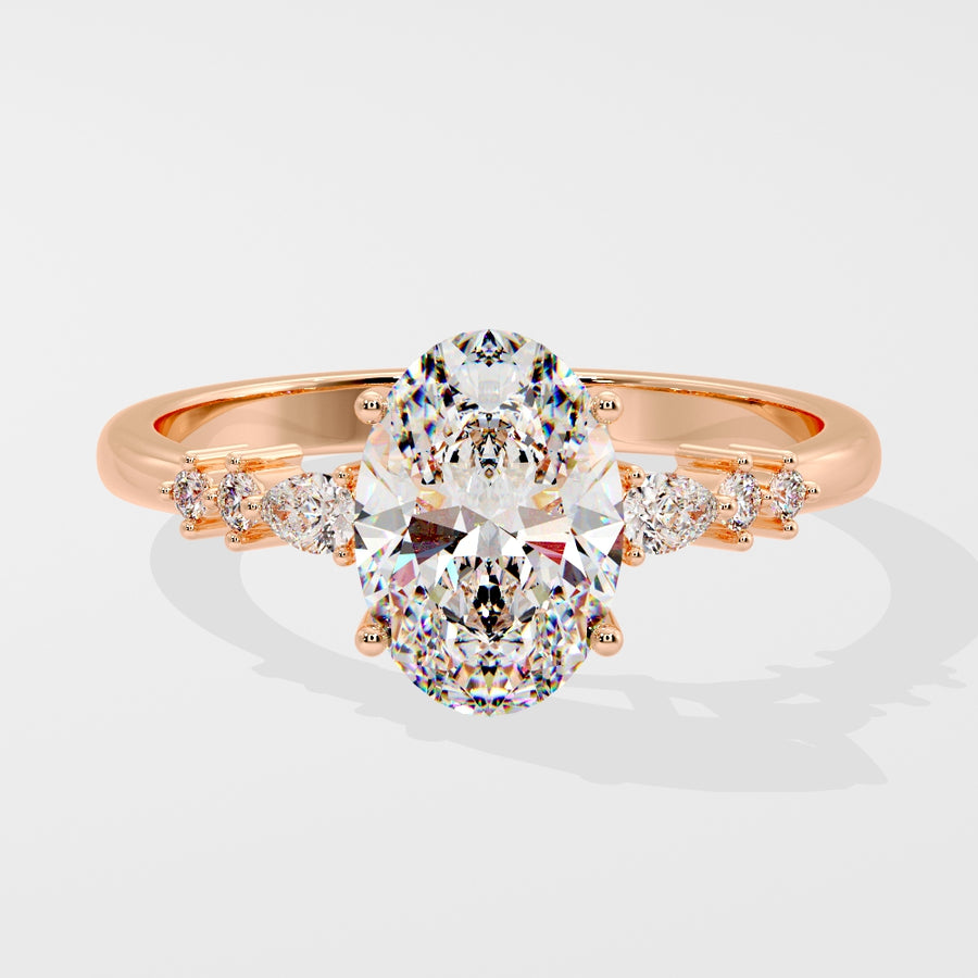 Seven Stone Oval Lab Diamond Engagement Ring in 18K Gold