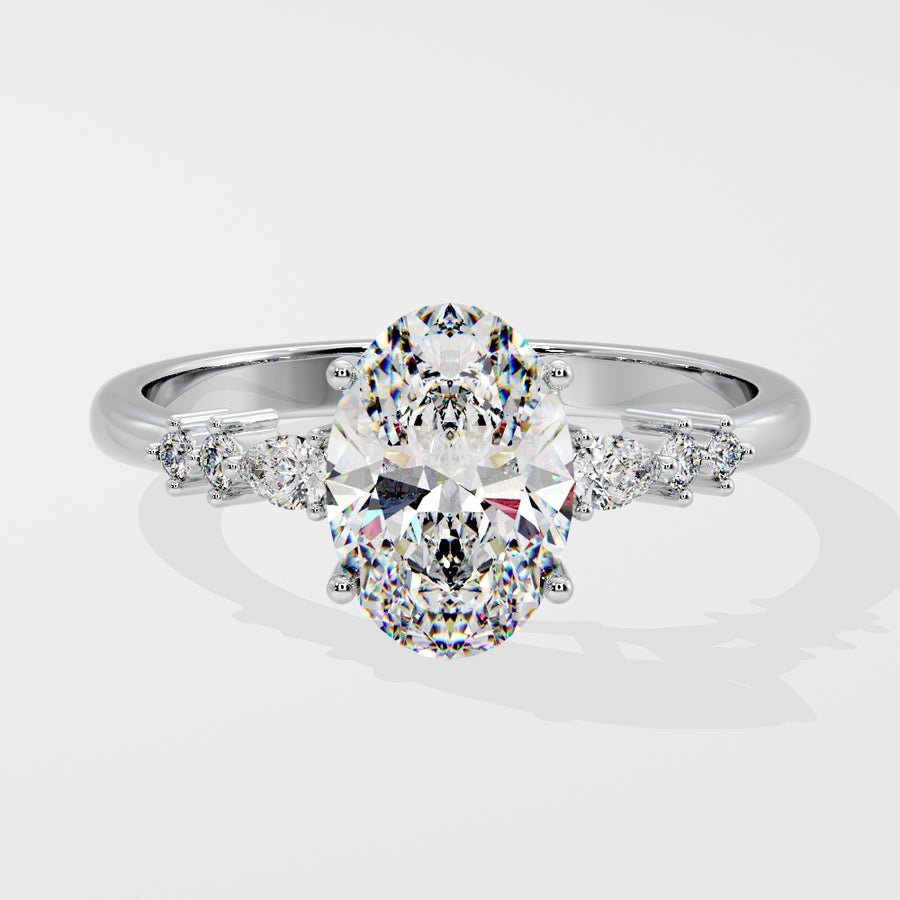 Seven Stone 2 Carat Oval Lab Diamond Engagement Ring in 18K Gold