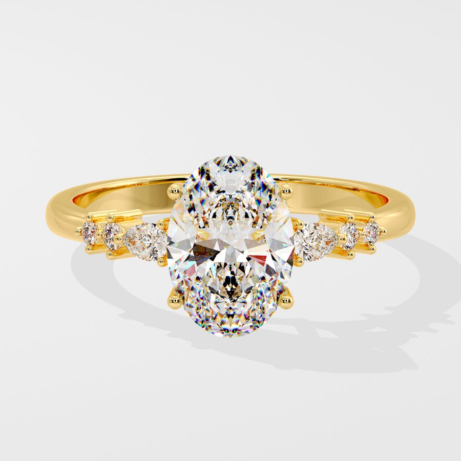 Seven Stone Oval 1 Carat Natural Diamond Engagement Ring in 18K Gold - GEMNOMADS