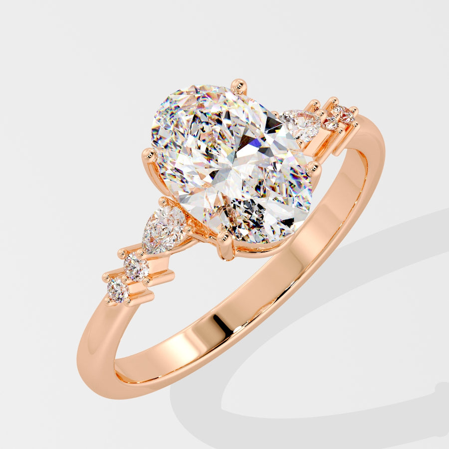 Seven Stone 2 Carat Oval Lab Diamond Engagement Ring in 18K Gold