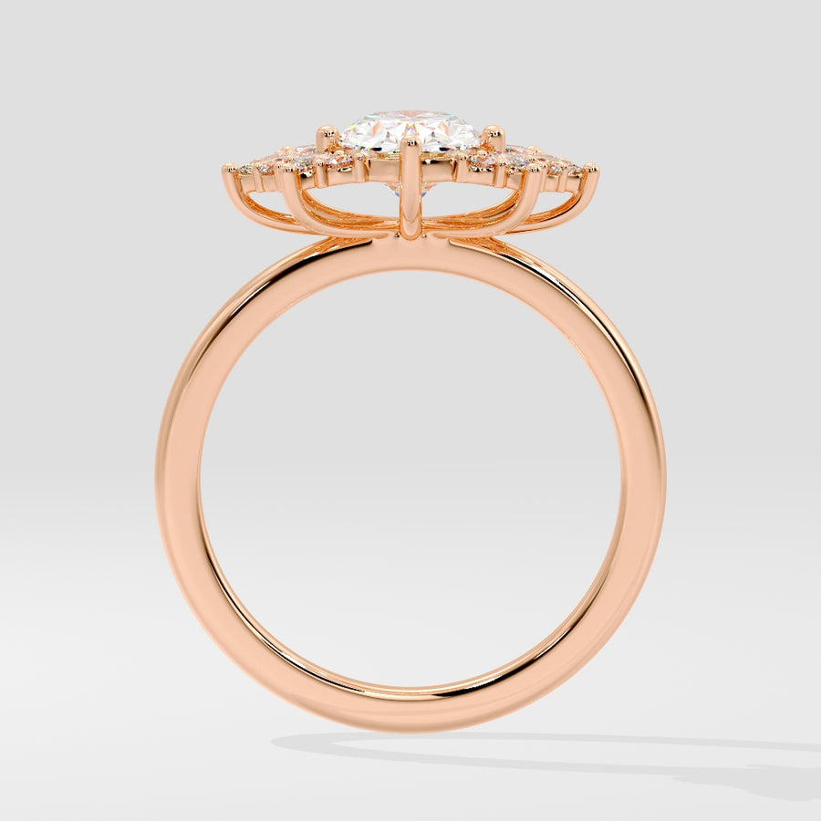 Floral Cluster Emerald Cut Lab Grown Pink Diamond Engagement Ring in 18K Rose Gold Side View