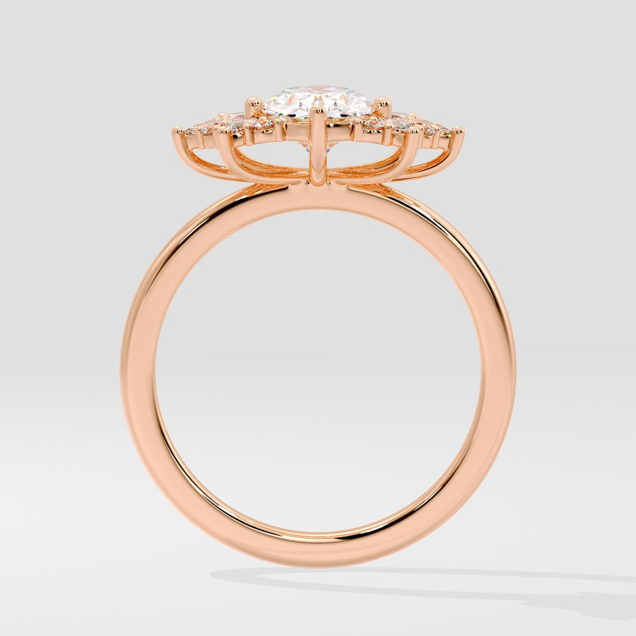 Floral Cluster Pear Cut Lab Grown Pink Diamond Engagement Ring in 18K Rose Gold Side View