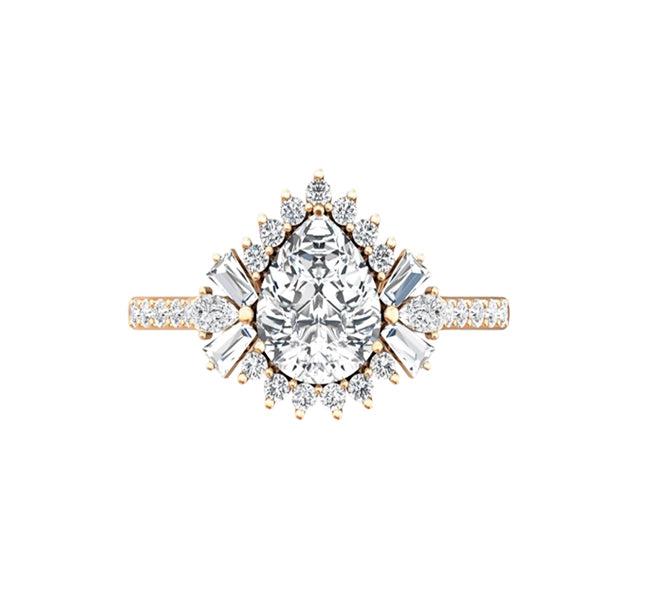 Art Deco 2 Carat Natural Pear Diamond Engagement Ring in 18K Rose Gold