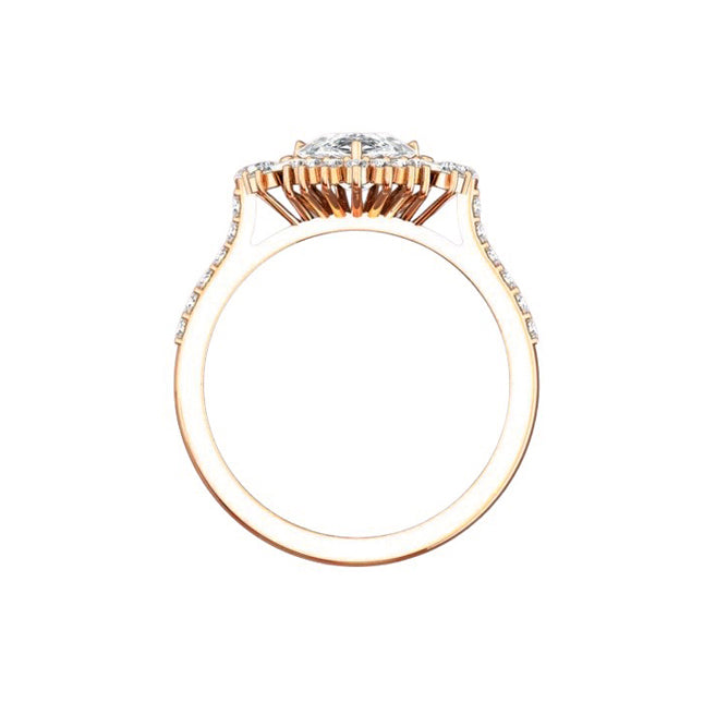 Art Deco 2 Carat Lab Grown Pear Diamond Engagement Ring in 18K Rose Gold Side View