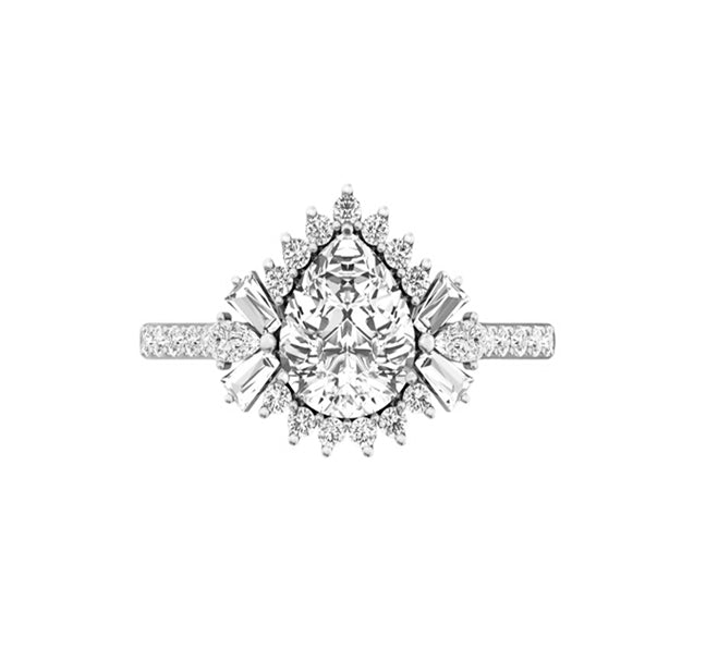 Art Deco 2 Carat Natural Pear Diamond Engagement Ring in 18K White Gold