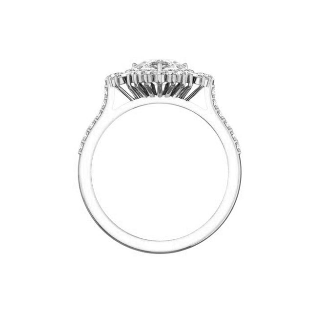 Art Deco 2 Carat Natural Pear Diamond Engagement Ring in 18K White Gold Side View