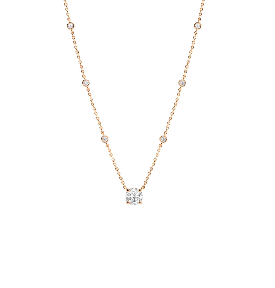 Round Lab Diamond Station Necklace in 14K Gold