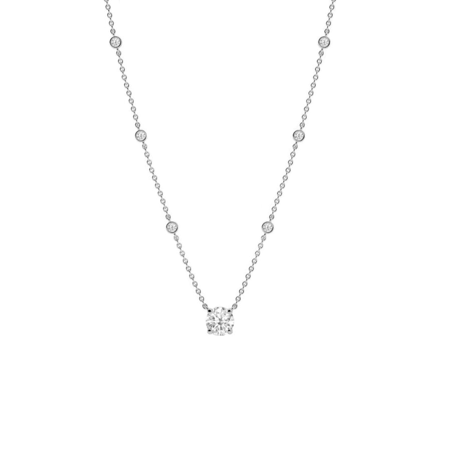 Round Lab Diamond Station Necklace in 14K Gold