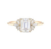 Floral Cluster Natural Emerald Cut Diamond Engagement Ring in 18K Yellow Gold