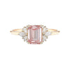 Floral Cluster Emerald Cut Lab Grown Pink Diamond Engagement Ring in 18K Yellow Gold