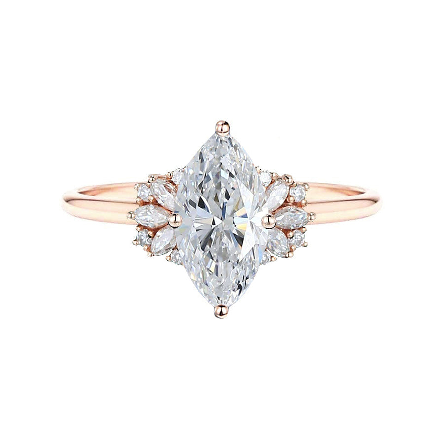 Samantha Floral Cluster Marquise Lab Grown Diamond Engagement Ring in 18K Gold