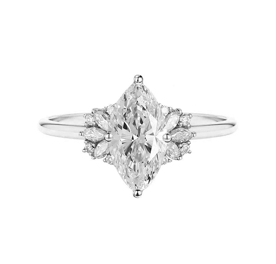 Samantha Floral Cluster Marquise Natural Diamond Engagement Ring in 18K Gold