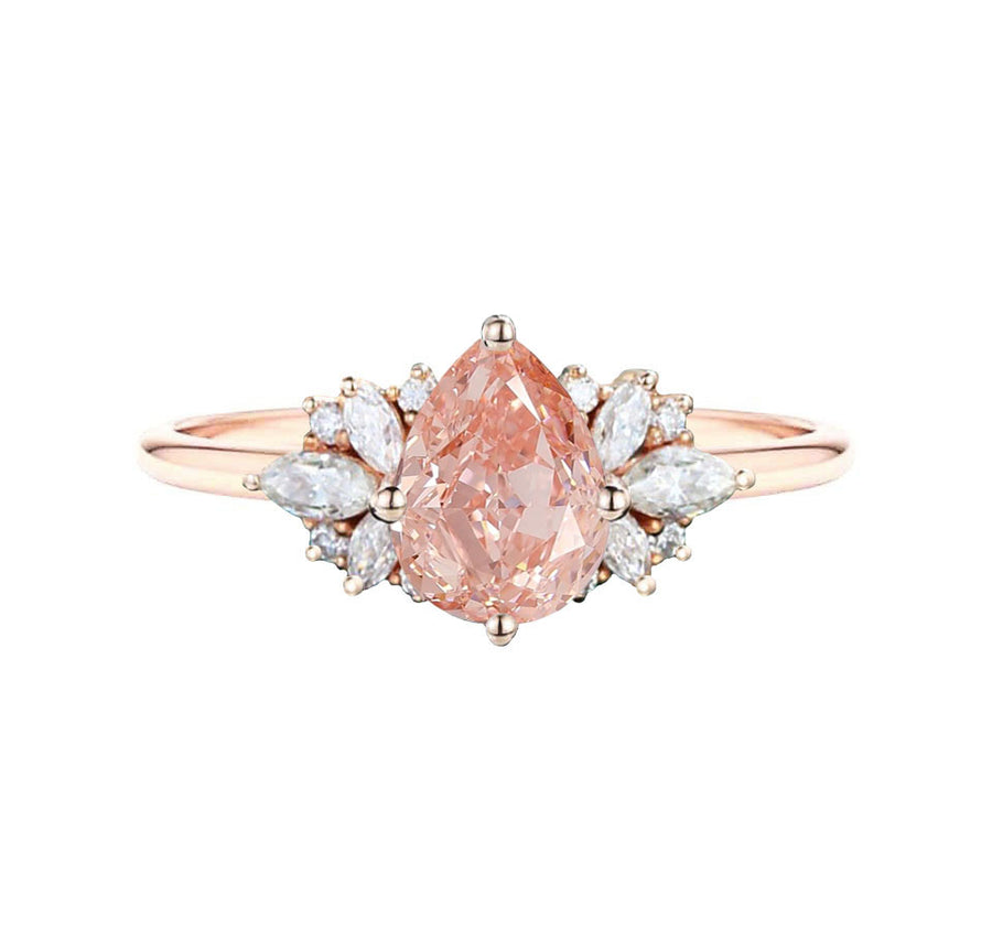 Floral Cluster Pear Cut Lab Grown Pink Diamond Engagement Ring in 18K Rose Gold