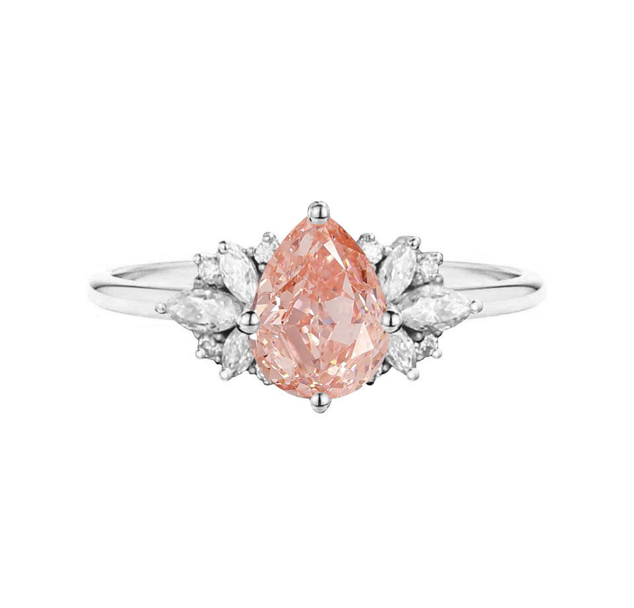 Floral Cluster Pear Cut Lab Grown Pink Diamond Engagement Ring in 18K White Gold