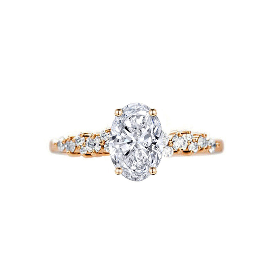 Scattered Lab Grown Oval Diamond Engagement Ring in 18K Gold